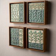 Handcrafted Ceramic Relief Botanical Wall Art – 4-Piece Framed (20x20cm)x4