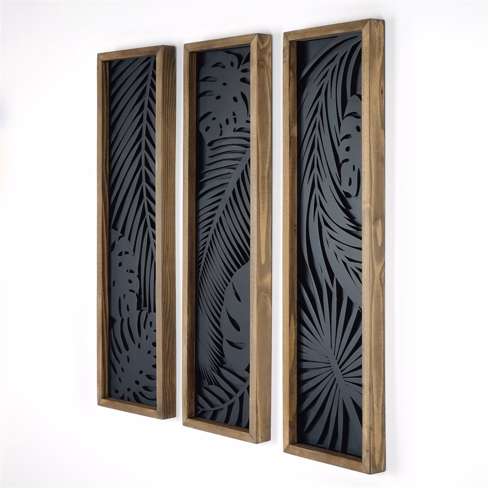 Tropical Monstera & Palm Leaves 3-Piece Wooden Wall Art Set (25x70cm)x3