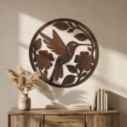 Hand-Carved Floral Wood Wall Art Panel – Rustic Teal & Brown Inlay Decor