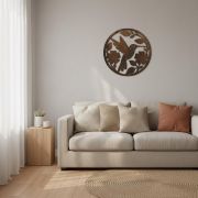 Hand-Carved Floral Wood Wall Art Panel – Rustic Teal & Brown Inlay Decor