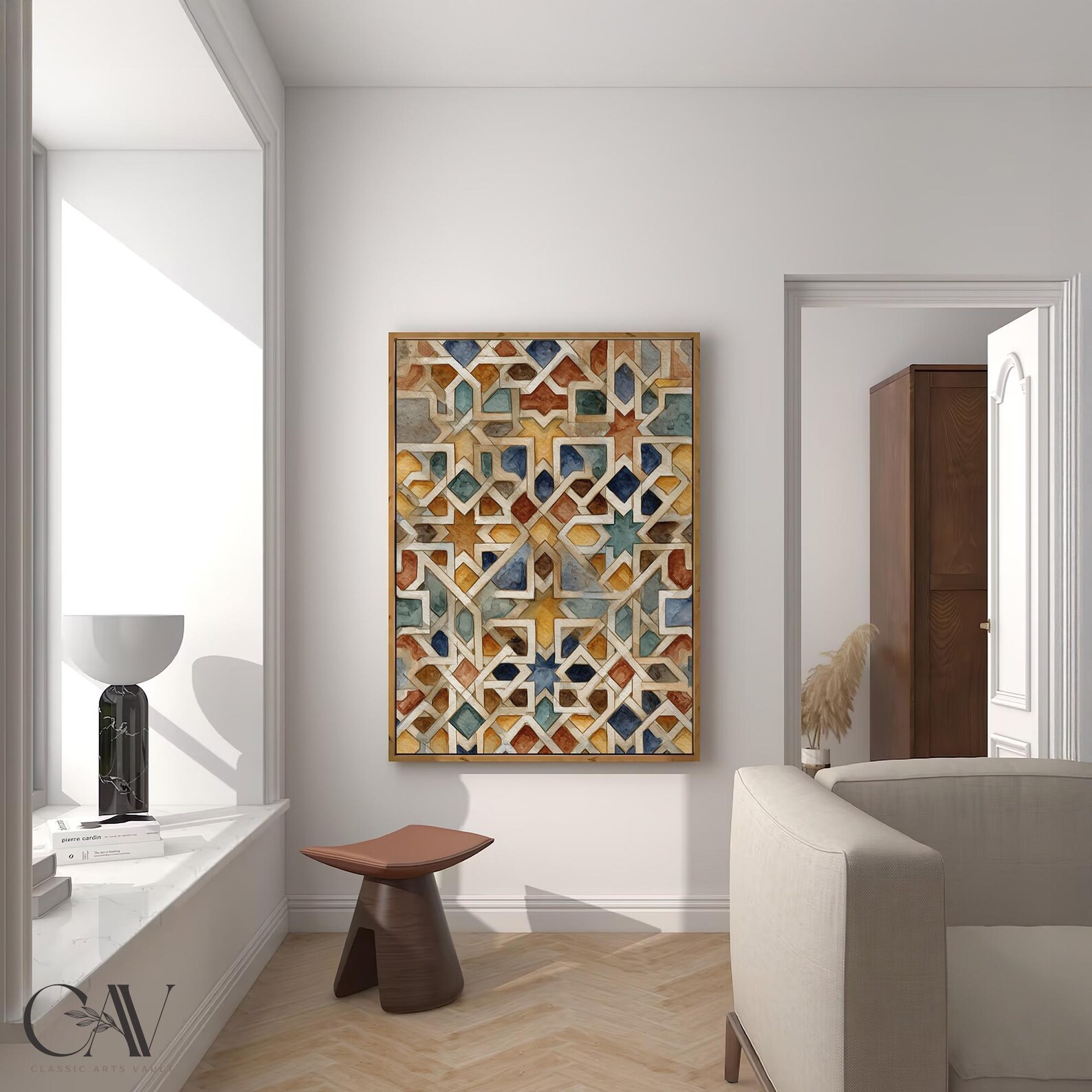 Alhambra Elegance: Islamic Geometric Watercolor Wall Art (60×90)cm
