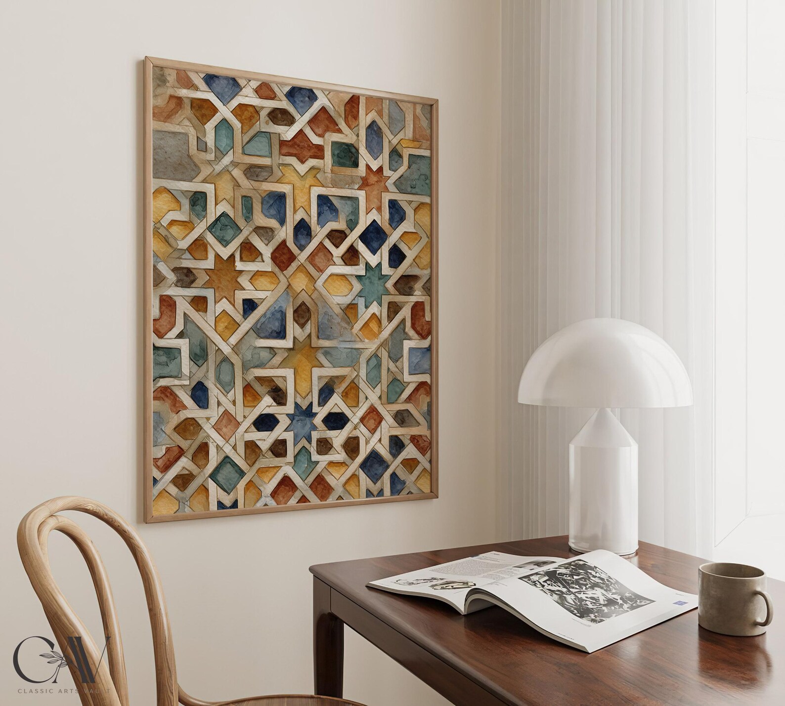 Alhambra Elegance: Islamic Geometric Watercolor Wall Art (60×90)cm