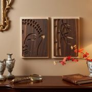 Zen Buddha & Bamboo Carved Wooden Wall Art (Set of 2) 30×40 cm