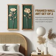 3D Layered Wooden Floral Wall Art on Forest Green (Set of 2) 20×40 cm