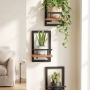 Wood & Floating Plant Shelves (Set of 3) 25×40 cm